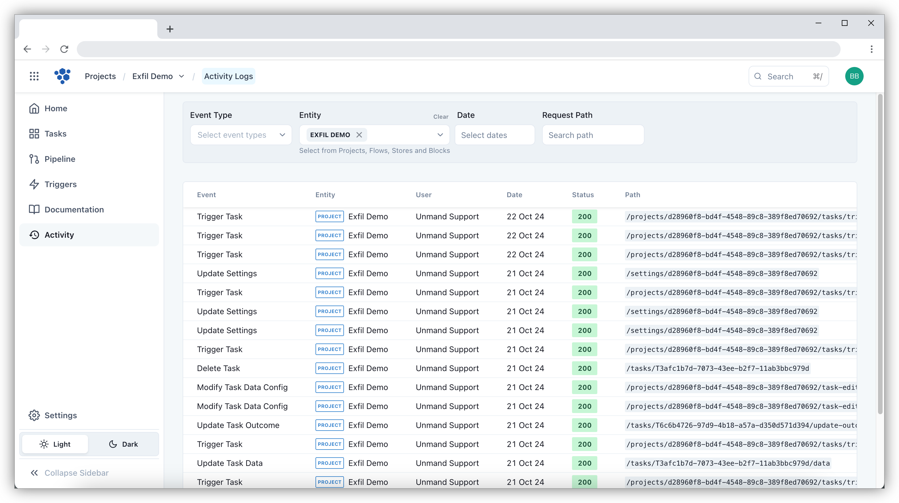 Activity logs