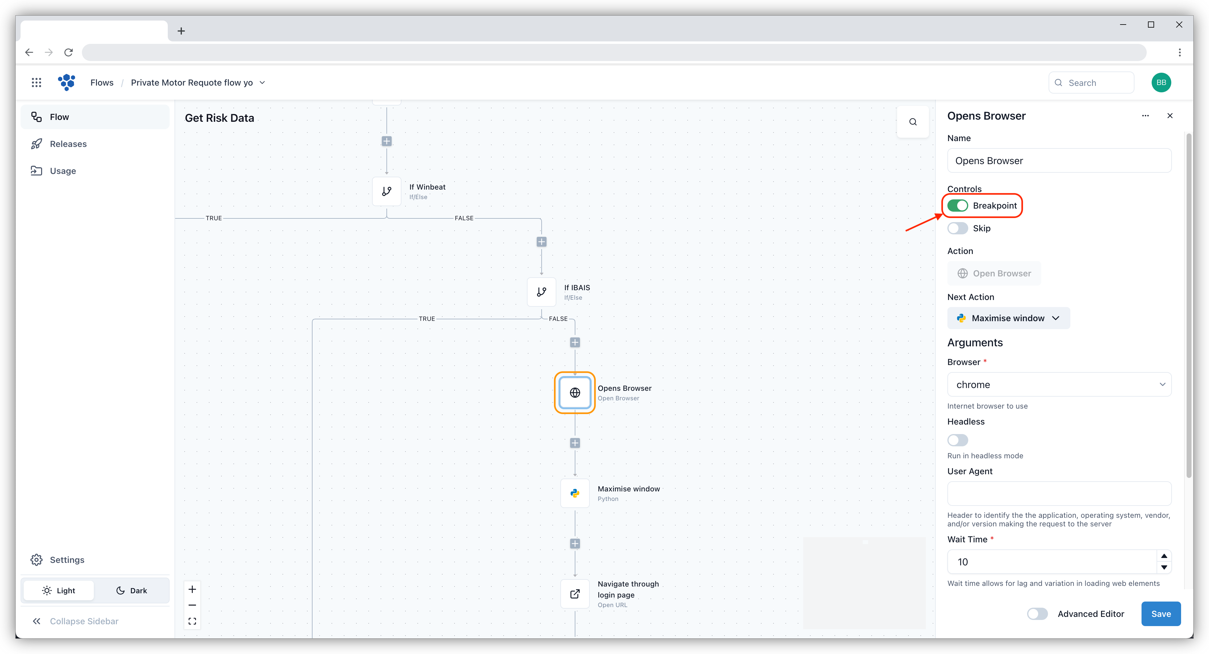 Breakpoint toggle button