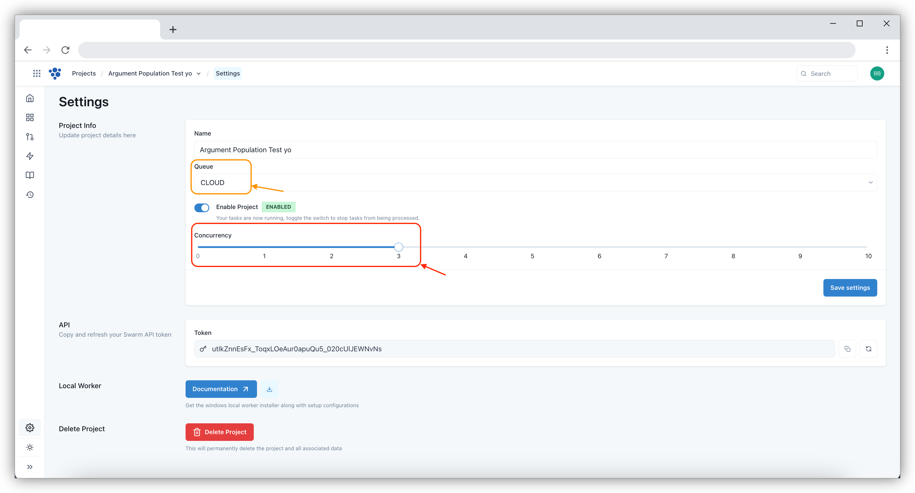 Concurrency settings