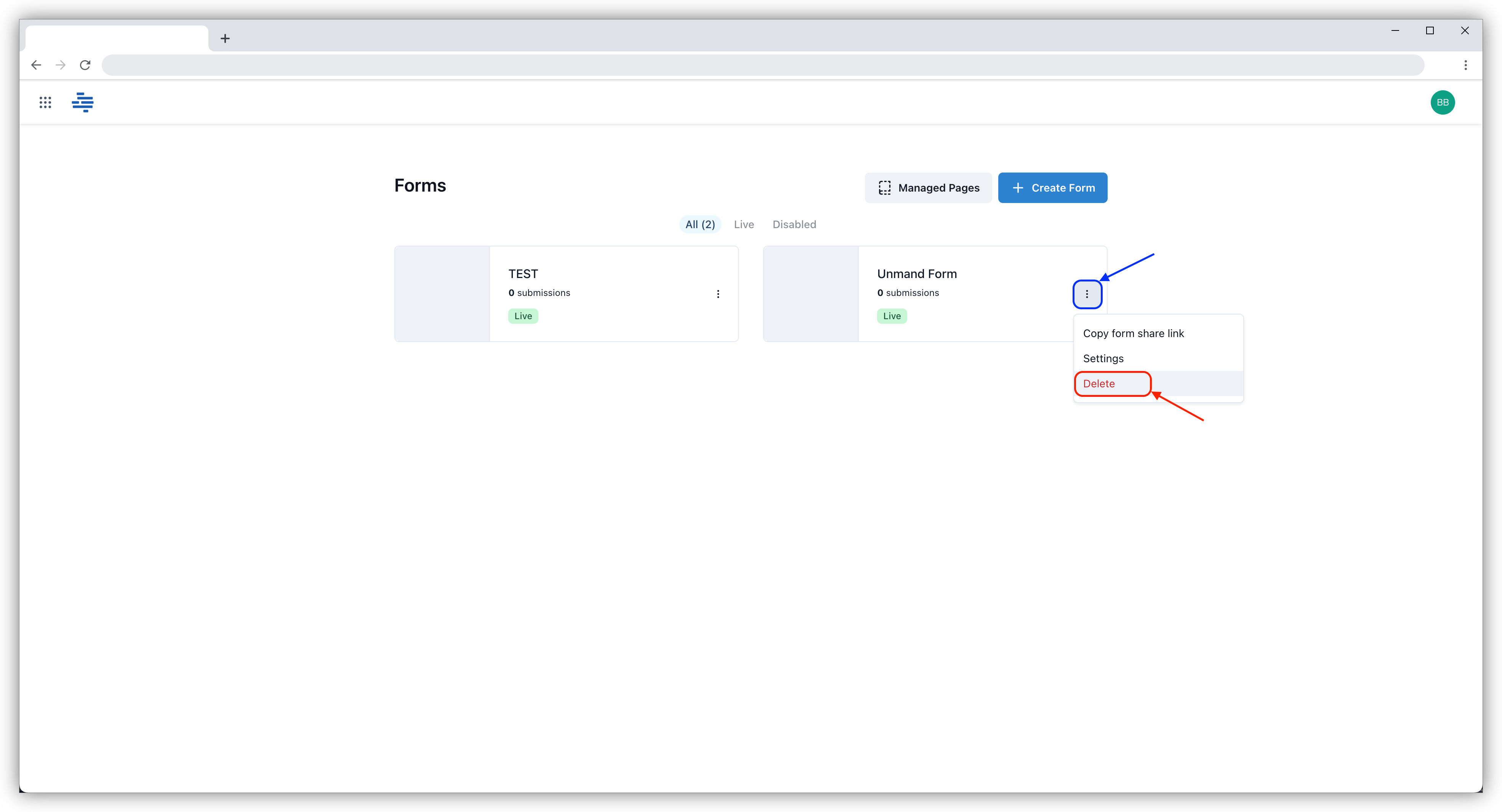 Forms Deletion