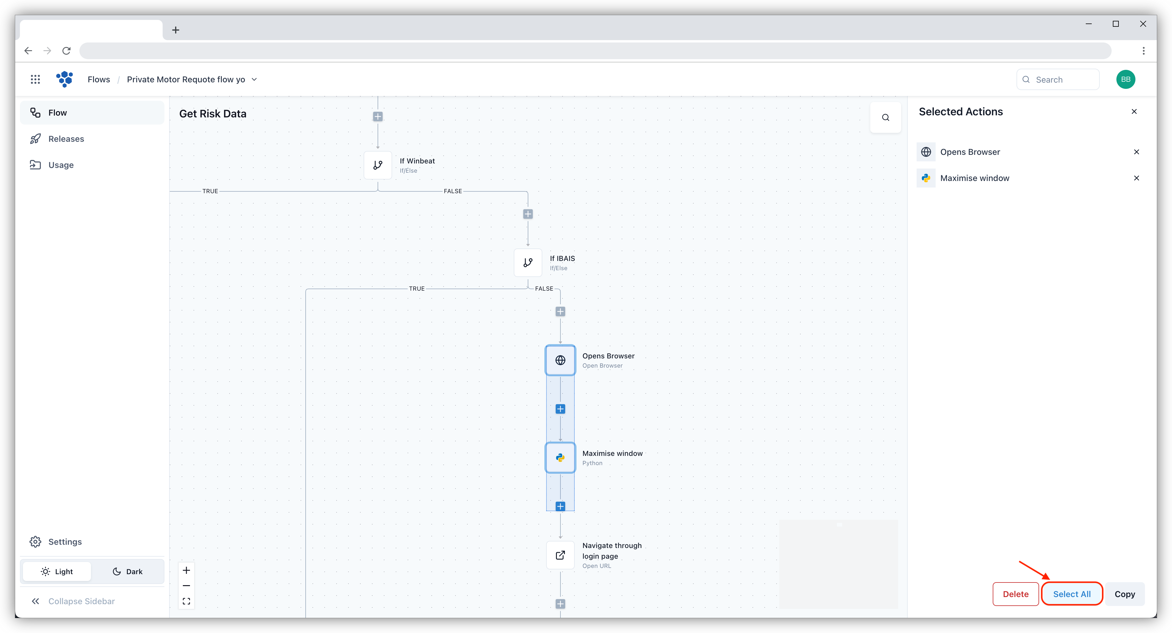 Copy multiple actions